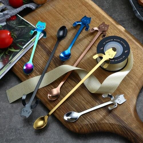 304 Stainless Steel Cat Spoon Gold-plated Cute Cartoon Spoon Hanging Cup Coffee Spoon Mug Stirring Spoon