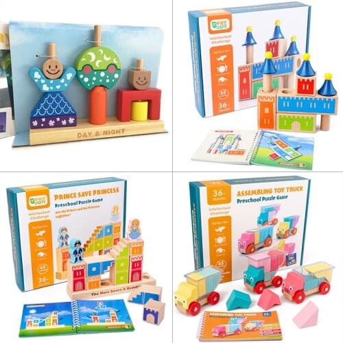 4 Styles Kids Wooden Challenge Puzzle Games Building Blocks Smart Interest Car Learning Educational Toys for Baby Children