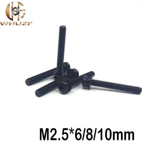 50pcs M2.5*6/8/10mm carbon steel 12.9 round head screws black screws three combination screws zinc screw