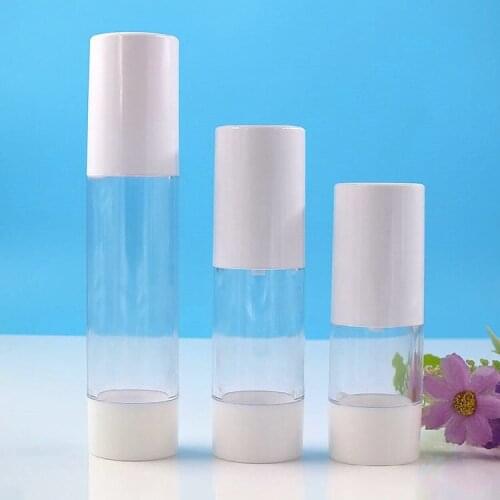 500 x 15ML 30ML 50MLPortable Refillable Cosmetic Airless Bottles Plastic Treatment Pump Lotion Containers with whiteLids