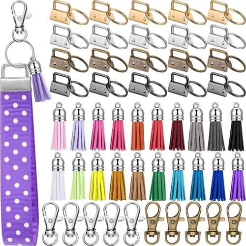 60 Pcs Key Fob Hardware Set Include 20 Key Fob Hardware Wristlet with Keyring and 20 Keychain Tassel 20 Swivel Snap Hook