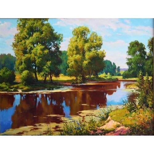 Diamond embroidery Cross stitch kit 50*40cm 3D Diamond Mosaic Full square Diamond painting Landscape Clear water and blue sky