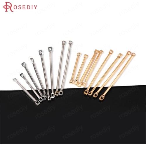 B032)20 pieces 2/2.5/3/3.2/3.5/4CM 24K Gold Color Plated Brass 2 Holes Round Connect Rod Charms Diy Jewelry Accessories