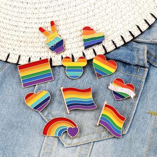 9 Style LGBT Design Rainbow Creative Heart Yeh Finger Pin Brooch Metal Pins Badge Denim Enamel Lapel Jewelry Gift women unsix