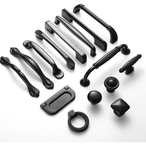 Black Aluminum Alloy Kitchen Cabinet Handles Dresser Drawer Pulls Cupboard Wardrobe Door Knobs Furniture Handle Hardware