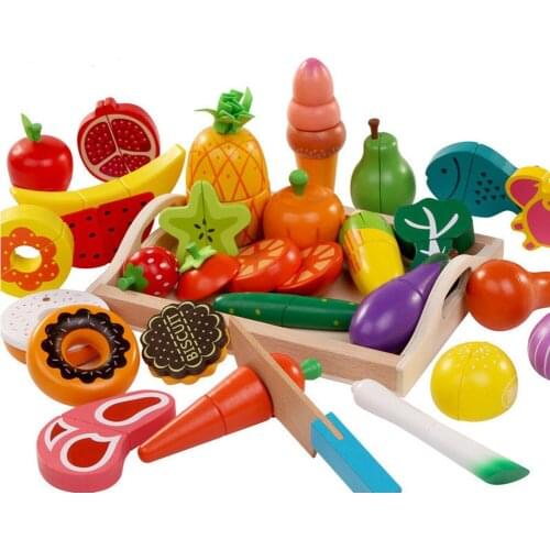 Kids Wooden Cutting Fruit Vegetable Toys Classic Game Simulation Baby Kitchen Toys Montessori Early Education