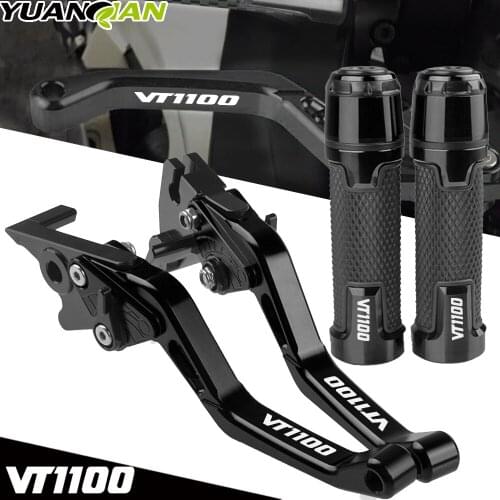For HONDA VT1100 VT 1100 1995-2007 1996 1997 1998Motorcycle Adjustable Brake Clutch Lever Hand Grips Handlebars With"VT1100"Logo