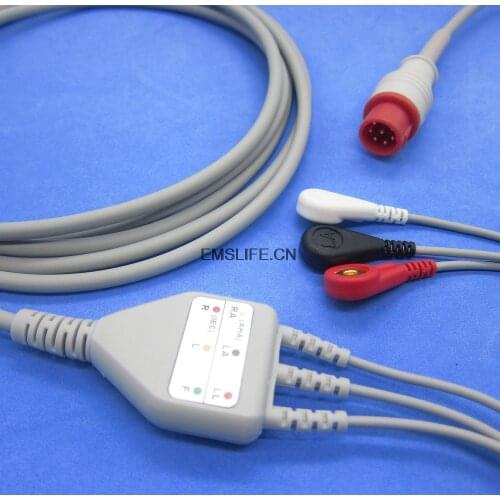 ECG cable with 3 leads snap for bionet BM3 patient monitor