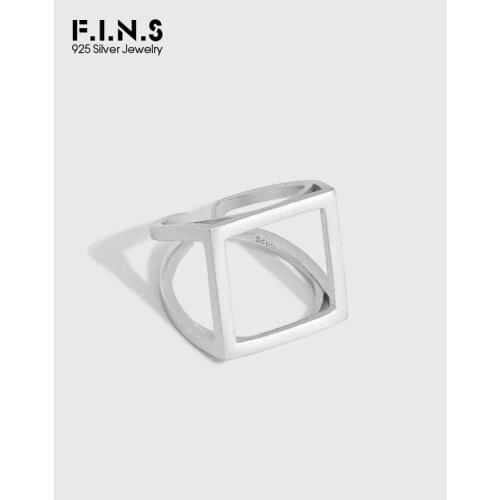 F.I.N.S Minimalist Fine Hollowed Square S925 Sterling Silver Open Ring Simple Geometric Line Silver 925 Wedding Fine Jewelry