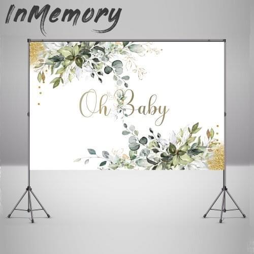 Green Leaf Glitter Cake Smash Photography Background Oh Baby First Birthday Backdrop Newborn 1st Birthday Photo Studio Portrait
