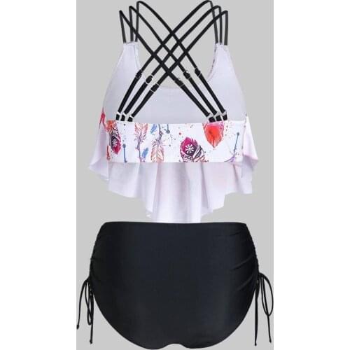 #H40 Sexy Ruffle Bikini Set Women Solid Print Swimsuit Sexy Backless Swimwear High Waist Bikinis Bathing Suit Beachwear Biquinis