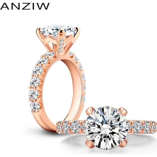 ANZIW 925 Sterling Silver 3ct Round Cut Engagement Rings Sparkling Zirconia Wedding Jewelry Luxury Pave Single Row Ring For Girl