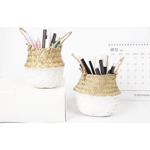 Rattan Makeup Cosmetics Organizer Container Makeup Brush Storage box Basket Bathroom office Desk small things Jewelry Holder