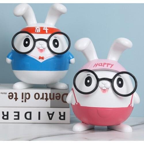 Resin rabbit piggy bank cartoon personality creative home furnishings can be saved and taken piggy bank resin technology decor