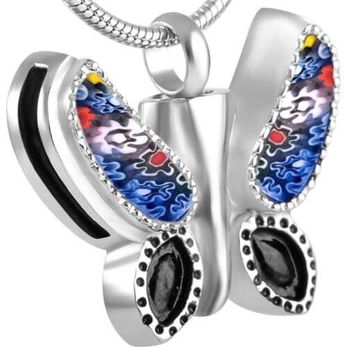 MJD8552 Murano Crystal Butterfly Ashes Holder Glass Cremation Jewelry Memorial Pendant With Black Print
