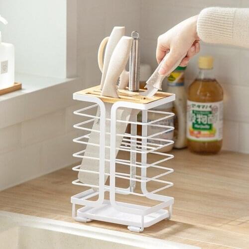 Household multifunctional table top tool storage rack kitchen supplies iron frame with tray drain tool rack