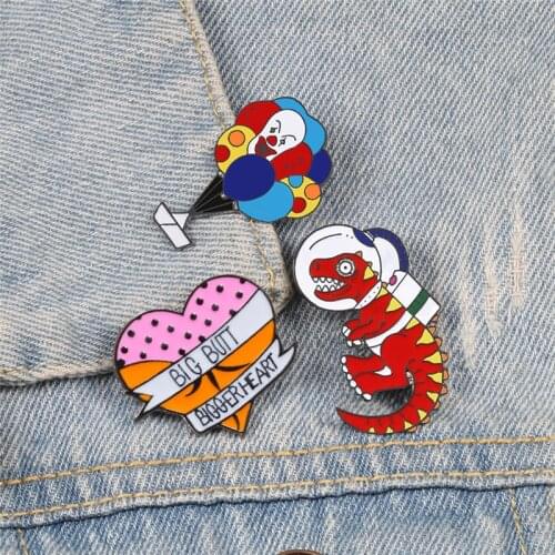 Cartoon Funny Brooch Joker Clown Balloon Dinosaur Heart Enamel Pins Shirt Jackets Lapel Pin Badge for Friends Kids Jewelry Gifts