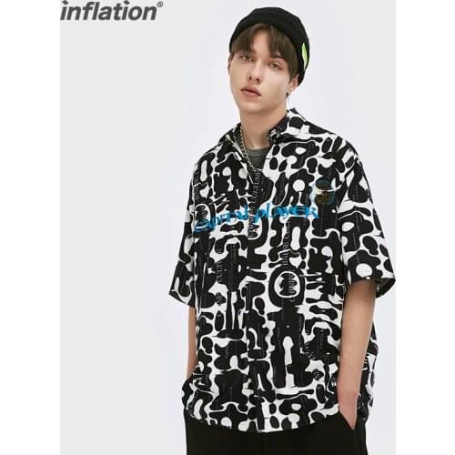 INFLATION Harajuku Vintage Shirt Men Buttons Down Shirt Summer High Street Reflective Hip Hop Shirt Men Streetwear 5806TS21