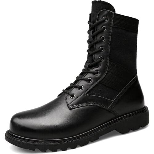 Winter Men Boots Genuine Leather British Style High-top Leather Shoes Lace Up Black Work Boots Men Platform Motorcycle Boot