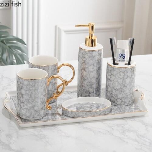 Gray Bubble Painted Bathroom Accessories Set Portable Soap Dispenser Toothbrush Holder Soap Dish Quality Ceramic Bath Supplies