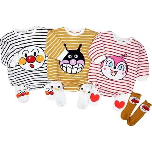 New fashion Anime Newborn baby romper Girl Cute Stripe Tops Spring Autumn Cartoons clothes Pullover baby rompers