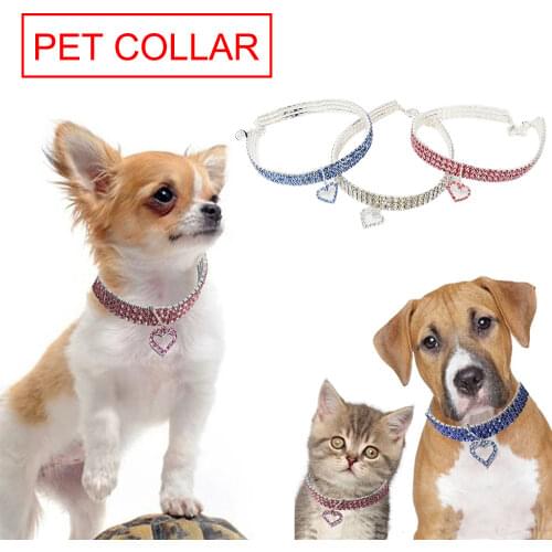 Heart-shaped Dog Collar Rhinestone Cat Collar Adjustable Neck Size 20CM~30CM for Small Medium Dogs Cat Chihuahua Dog Accessories