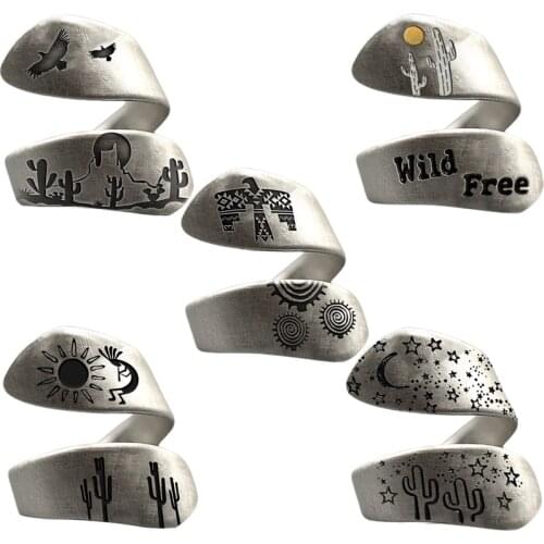 Cross-Border European and American New Sunrise Moon Cactus Opening Hand-Drawing Winding Ring