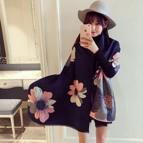 Dropshipping Women Winter Scarf Thick Soft Warm Cashmere Scarf Luxury Brand Fashion Big Flowers Wool Shawl Scarves Blanket Scarf