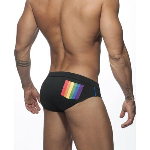 Rainbow Printed Triangle Swimming Trunks Men Sexy Push-up Padded Short Swimwear Briefs Men Summer Beach Swimsuit Plus Size