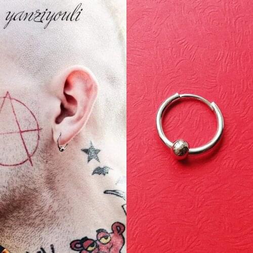 1 Pcs Punk Earring Mens Single Spike Stainless Steel Circle Stud Earring for Men Guys Jewelry Rock Hip Hop Grunge Punk Dagger