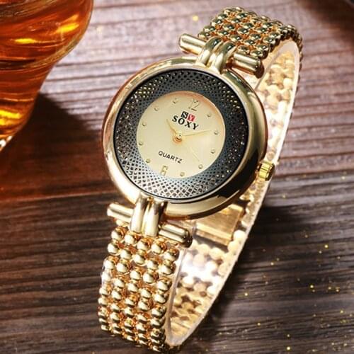 SOXY New Women Watch Silver/Golden/Black Luxury Hollow Steel Watch Womens Hombre Quartz Wrist watch Metal Clock Retro Relogio