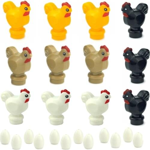 MOC Farm Animals Chicken Pigs Dogs Chicks Animal Building Blocks City DIY Plant Eggs Accessories Minifigs Parts Model Toys