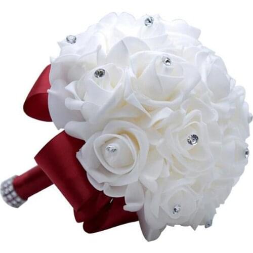 Wedding bouquet Rose Bridesmaid Wedding Foam flowers Rose Bridal bouquet Ribbon Fake Wedding bouquet de noiva