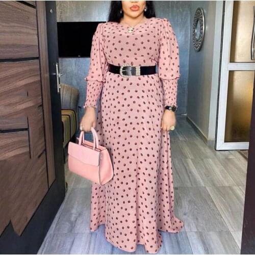 African Print Polka Dot Maxi Dresses Women Long Sleeve Chiffon Dress Underdress 2 Pieces Set New Muslim Fashion Evening Gowns