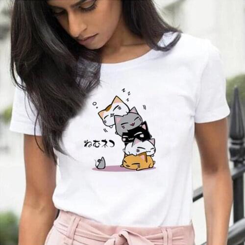 Women T-shirt Funny Cat Cute Graphic Tee Shirt Femme Summer Short Sleeve Harajuku Shirt T Shirt Women Tops Casual Camiseta Mujer