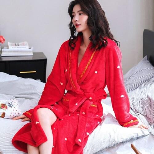 H5921 Women Robes Thickened Warm Flannel Autumn Winter Long Sleeve Nightwear Coral Velvet Thermal Comfortable Bathrobe Homewear