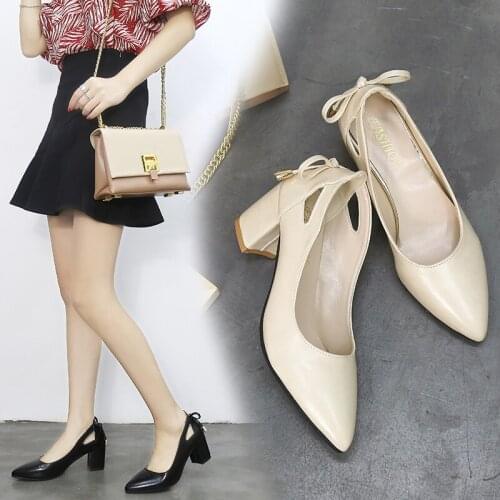 2021 Spring New Women Pumps Leather Sexy Pointed Toe Square High Heels 6CM Shoe Ladies Fashion Shallow Derss Shoes Large Size 44