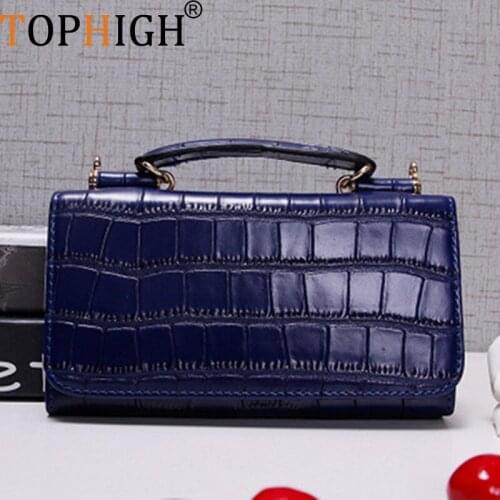 TOPHIGH Women Genuine Leather Evening Clutch Bags Crocodile Pattern Handbag Women Shoulder Bags Bolsas Wristlet Party Wallets