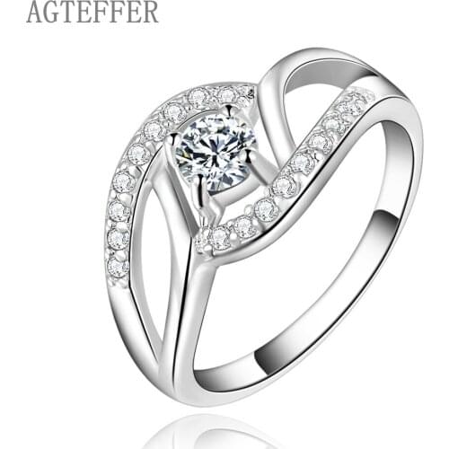 AGTEFFER 925 Sterling Silver Double Ring AAA Zircon For Women Fashion Wedding Engagement Party Gift Charm Jewelry