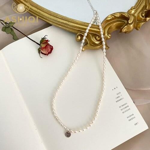 ASHIQI Natural Freshwater Pearl Necklace 925 Sterling Silver Small Love Heart Jewelry for Women 2021 New Gift