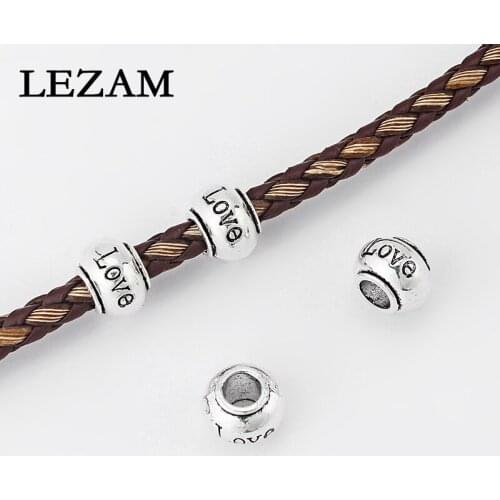 20pcs Antique Carved Love Letter Slider Beads Spacer For 5mm Round Leather Cord Diy Bracelet Necklace Jewelry Beads