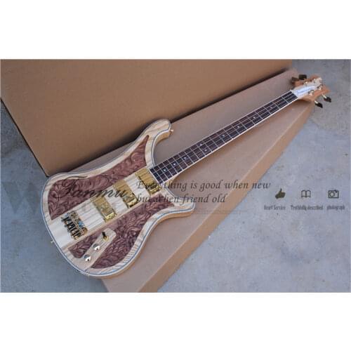 Free shipping 4 string bass guitar, irregular 400 bass,ASH wood sculpture body ,4 pickups, pickup iron cover,golden button