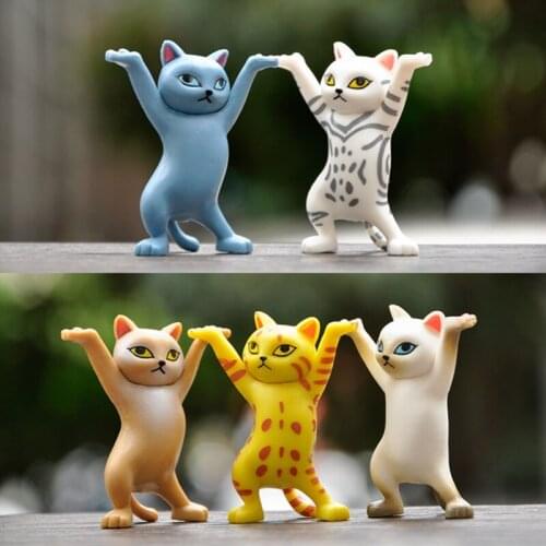 5pcs Japanese Cat Pen Holder Kids Toy Birthday Gift Weightlifting Carrying Coffin Cat Pen Holders Home Decoration Figurines