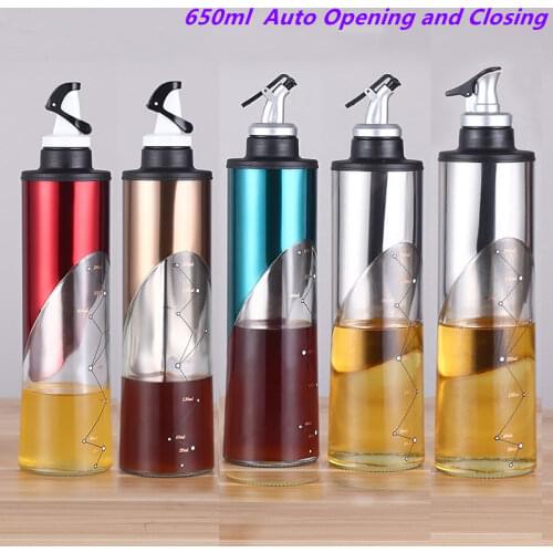 650ml Auto Oil bottle Dispenser Sauce Bottle Glass Storage Bottles condiment dispenser soy sauce dispenser olive oil dispenser