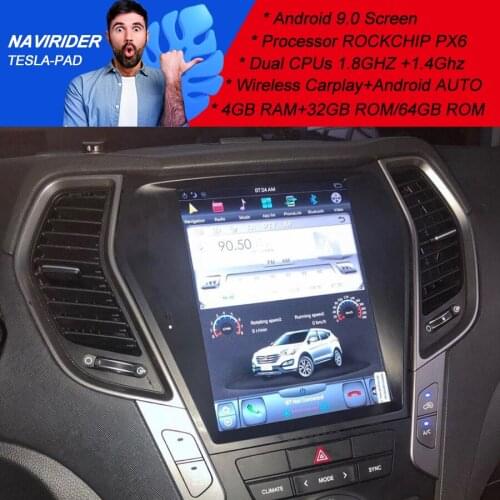 PX6 Car Screen Tesla Android 9.0 GPS Navigation Multimedia For Hyundai Santa Fe 2014 IX45 Radio Stereo DSP Head Unit