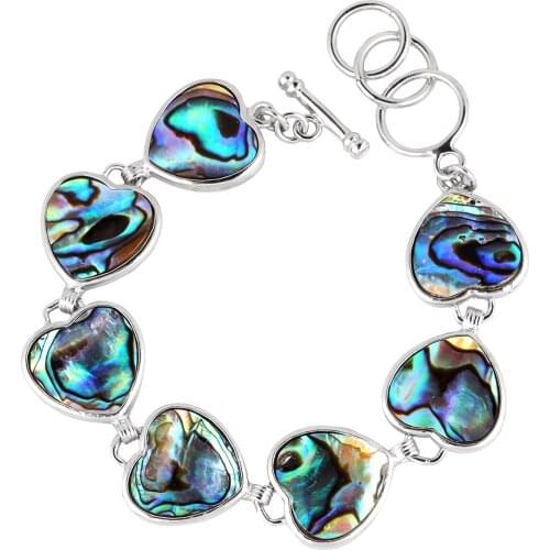 SUNYIK White 18KGP Abalone Shell Heart Beads Bracelet Bangle Fashion Jewelry for Gift 6.9 Inches