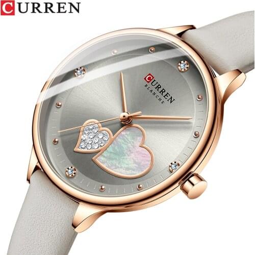 CURREN Womens Watches Top Brand Luxury Quartz Leather Wristwatch with Rhinestone Elegant Thin Clock for Female Reloj Mujer