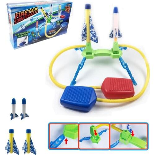 Kids Air Rocket Launcher Toy Educational Games For Outdoor Dual Angle Adjustable Transmitter Jumping Rocket Set Garden Game