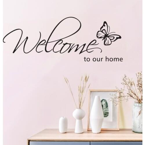 'Welcome To Our Home' Text Patterns Wall Sticker Home Decor Living Room Decals Wallpaper Bedroom Decorative Butterfly Stickers