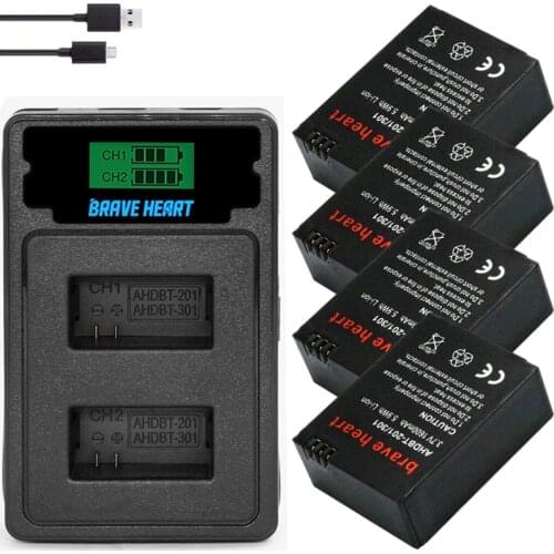 GoPro Hero3 Hero3+ hero 3 hero 3+ battery +LCD dual charger for go pro AHDBT-301 action camera accessory